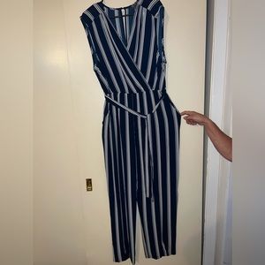 dark blue and white stripped jumpsuit